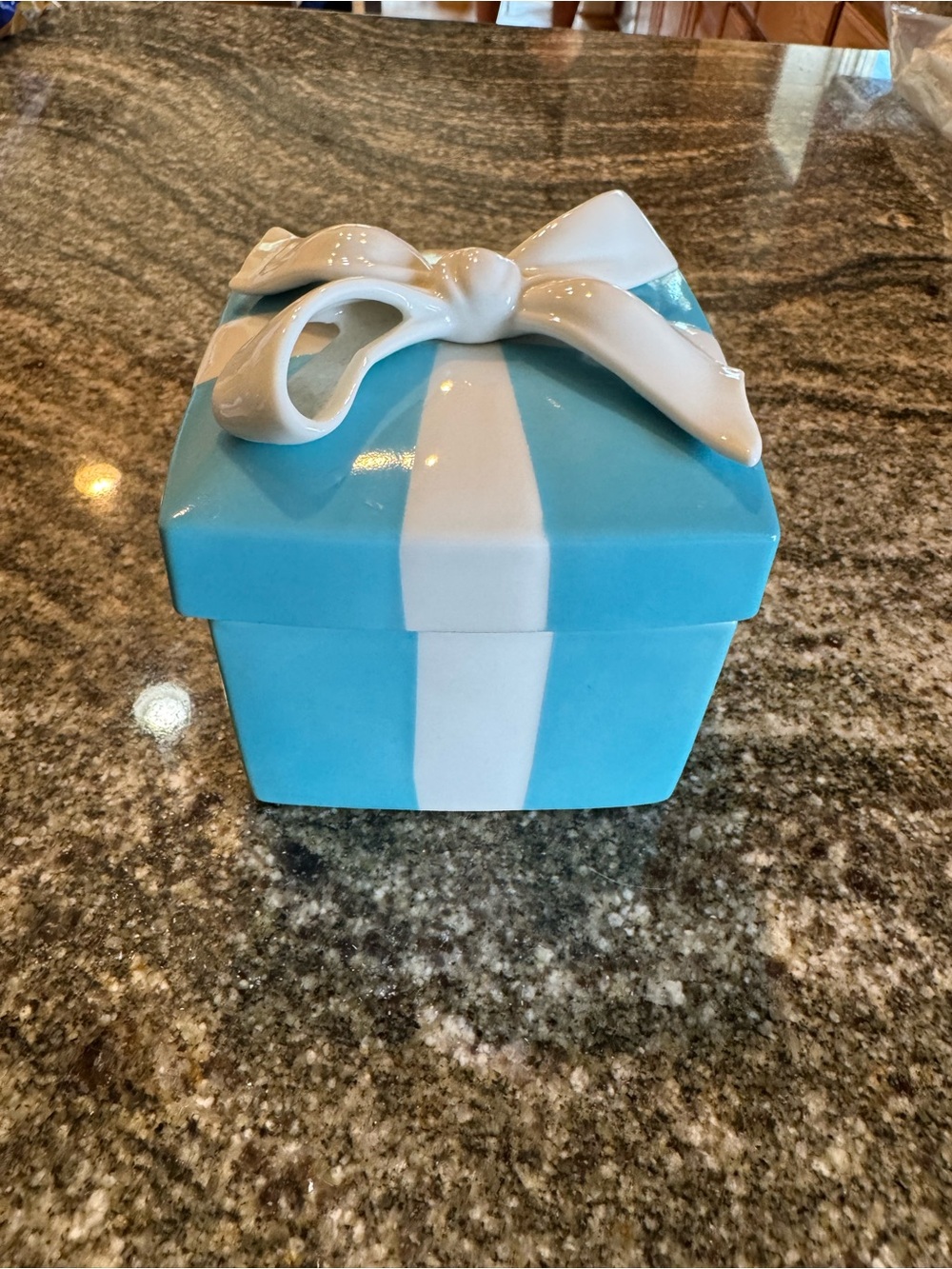 Tiffany & Co. Blue Ceramic Trinket Box with White Bow